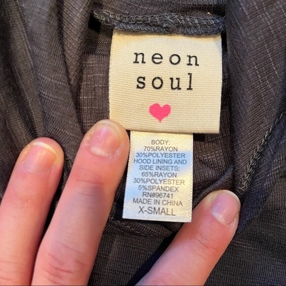 Neon Soul Blue/Grey Hooded Long Sleeve Tee Shirt with Roll Sleeves XS - Picture 6 of 9